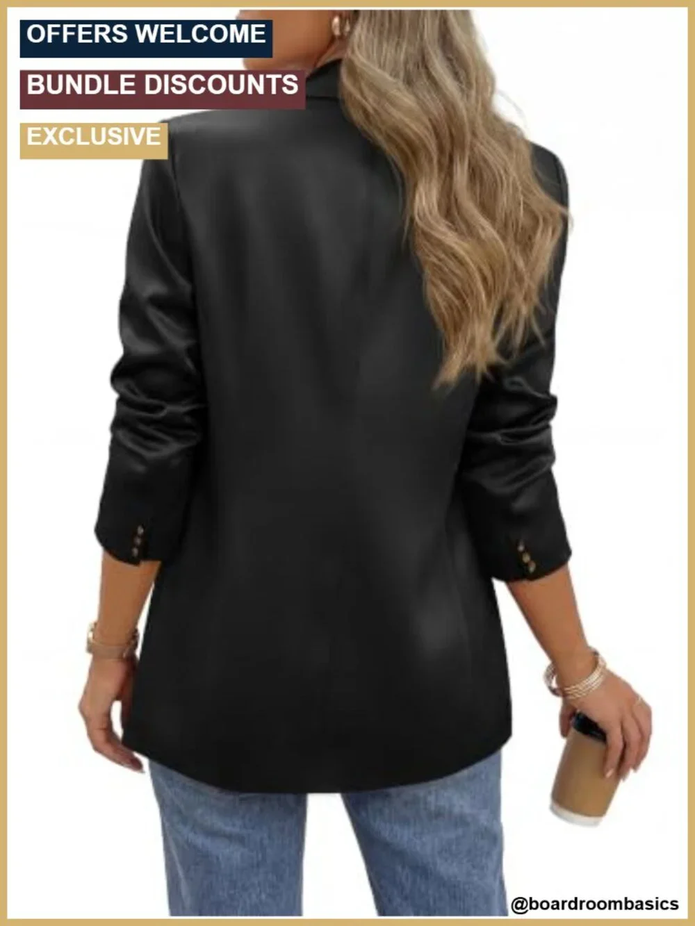 Satin Long Sleeve Blazer Women Lapel Button Front Pockets Work